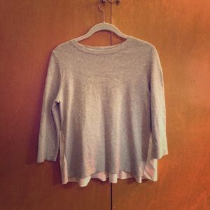 Grey sweater top with white blouse back detail
